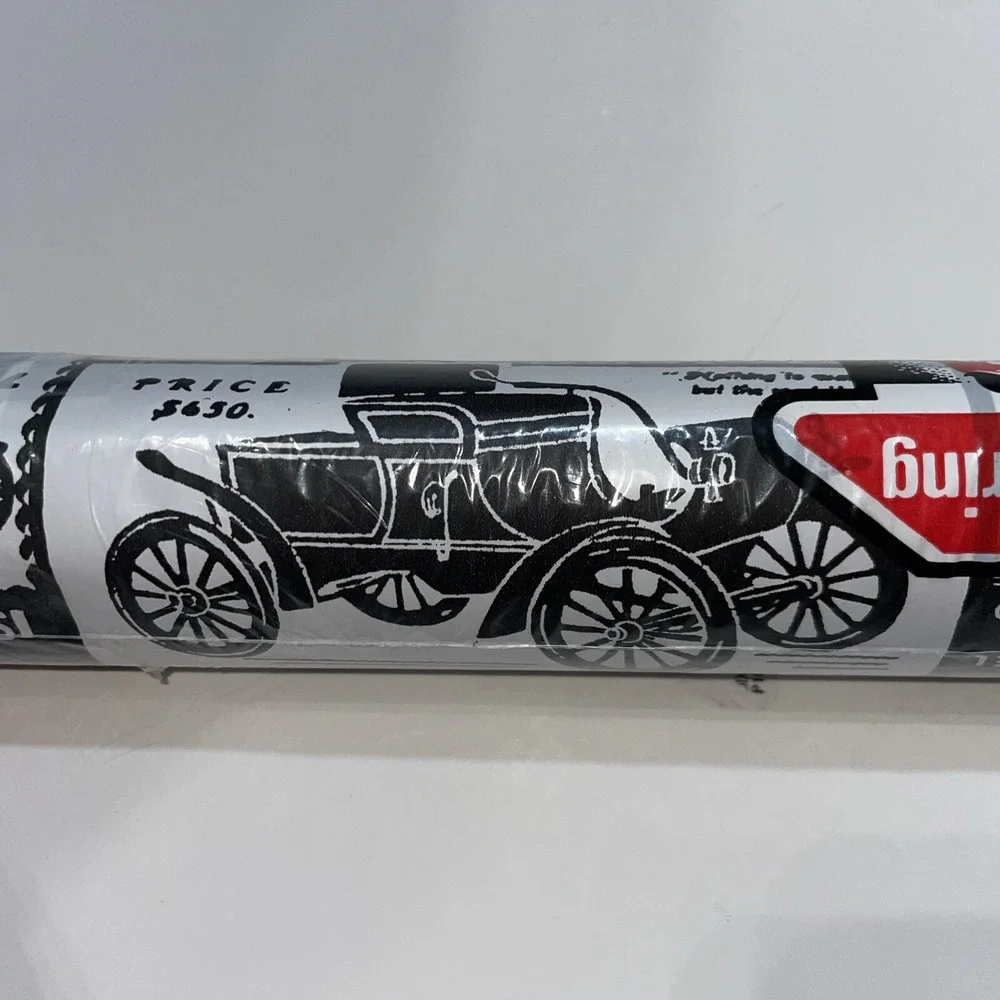 Vtg Carlan Contact Paper Shelf Covering 3Yds Old Cars‎ Black & White Lot Of 2